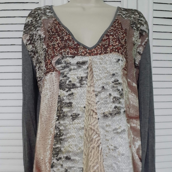 Zara Multicolored Grey Long Sleeve Top sz Medium - Picture 2 of 12